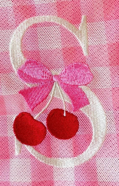Personalized Cherry Monogram Tote Bag, Pink Gingham Beach Pool Bag