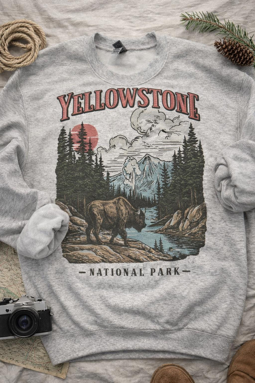 Yellowstone National Park Bison Graphic Sweatshirt | Vintage Western Crewneck Sweater