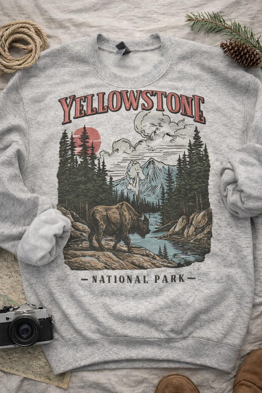 Yellowstone National Park Bison Graphic Sweatshirt | Vintage Western Crewneck Sweater