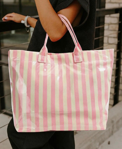 Personalized Pastel Stripe Tote Bag | Monogram Beach Bag, Wipeable Canvas