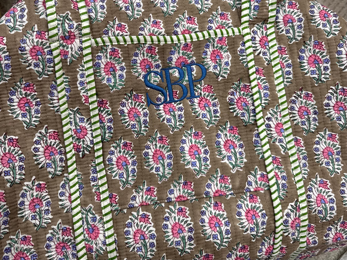 Personalized Floral Quilted Duffle Bag