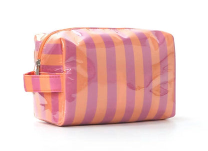 Personalized Striped Makeup Bag | Custom Embroidered Cosmetic Pouch | Travel Organizer
