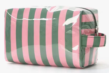 Personalized Striped Makeup Bag | Custom Embroidered Cosmetic Pouch | Travel Organizer