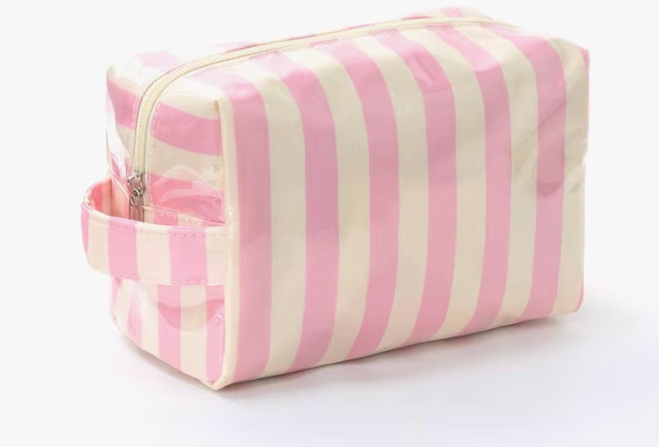 Personalized Striped Makeup Bag | Custom Embroidered Cosmetic Pouch | Travel Organizer