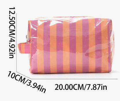 Personalized Striped Makeup Bag | Custom Embroidered Cosmetic Pouch | Travel Organizer
