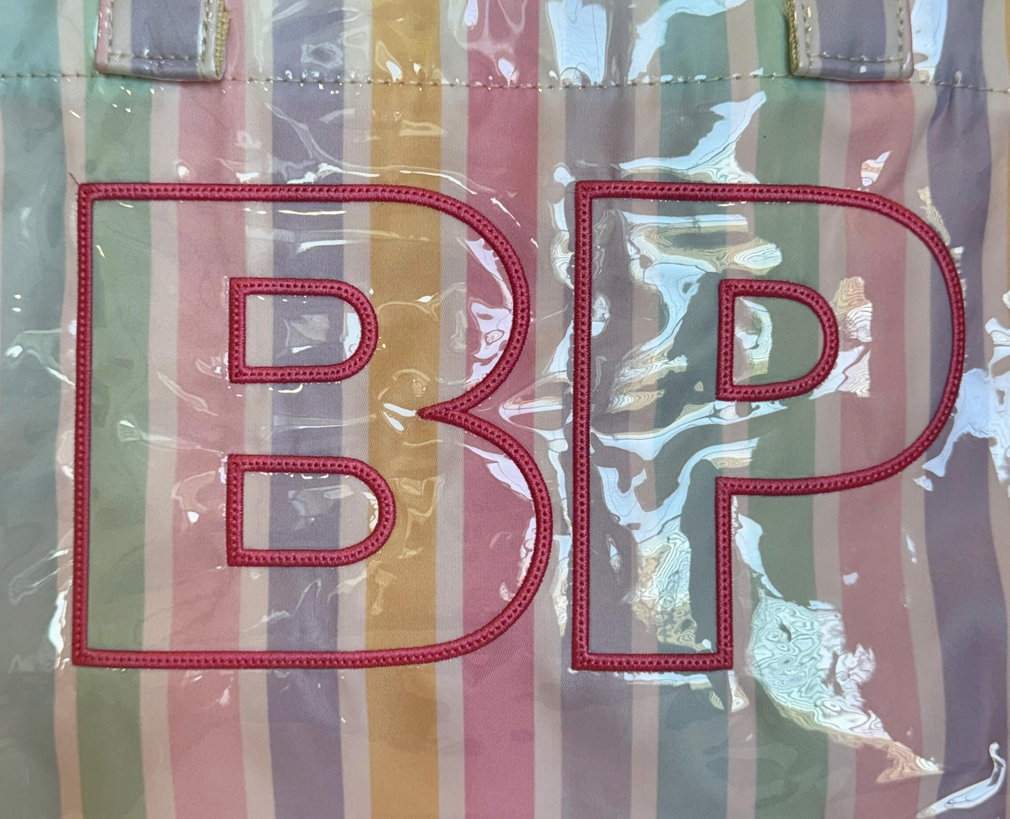 Personalized Pastel Stripe Tote Bag | Monogram Beach Bag, Wipeable Canvas