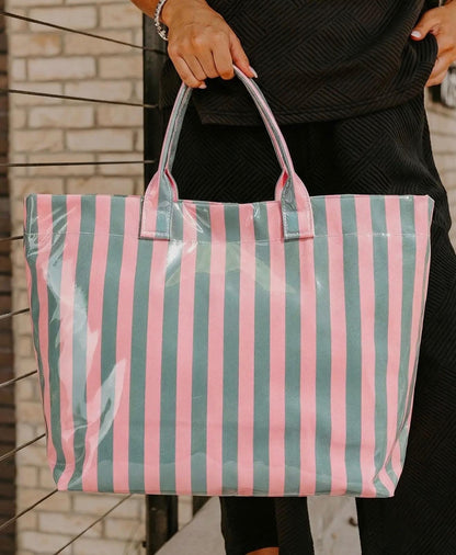 Personalized Pastel Stripe Tote Bag | Monogram Beach Bag, Wipeable Canvas