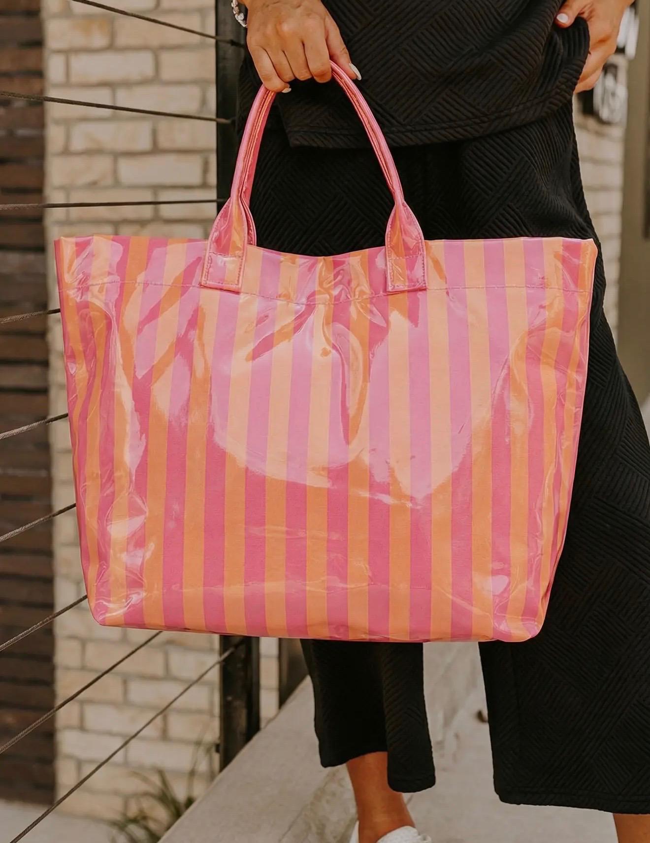 Personalized Pastel Stripe Tote Bag | Monogram Beach Bag, Wipeable Canvas