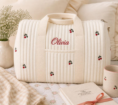 Personalized Quilted Duffle Bag Set | Custom Embroidered Weekender, Pouch, Tote
