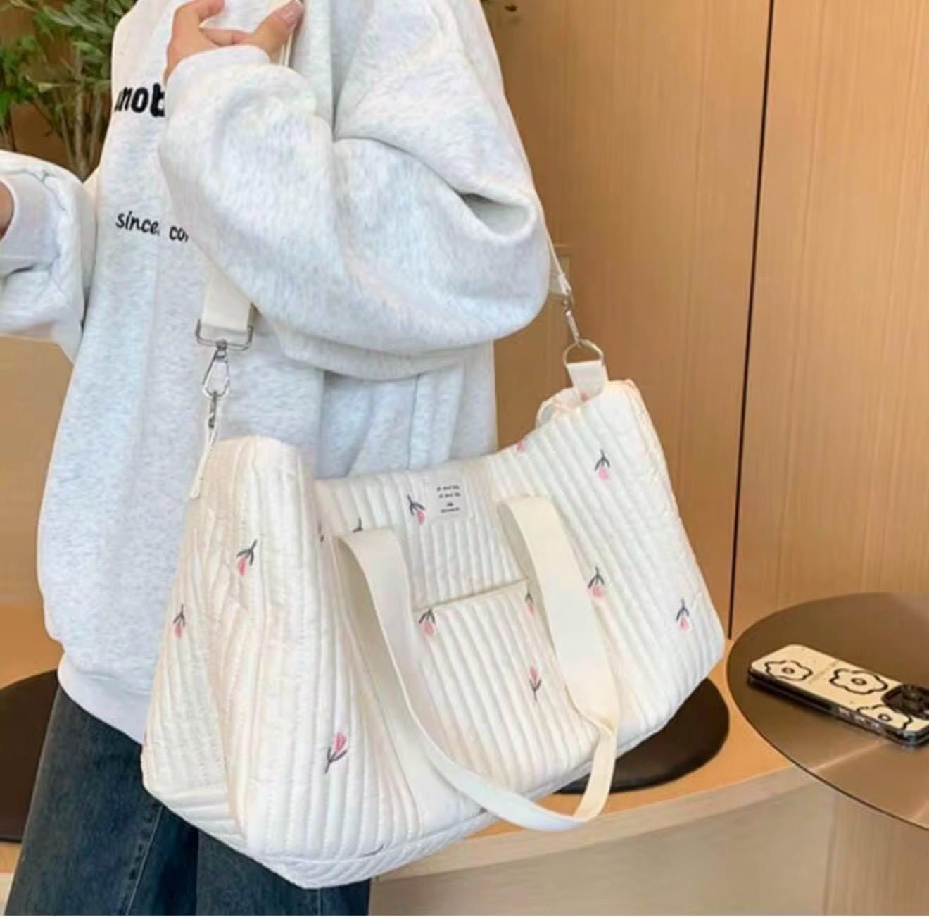Personalized Quilted Duffle Bag Set | Custom Embroidered Weekender, Pouch, Tote