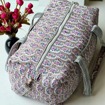 Floral Quilted Duffle Bag | Personalized Monogram Weekender Tote, Travel Carry On