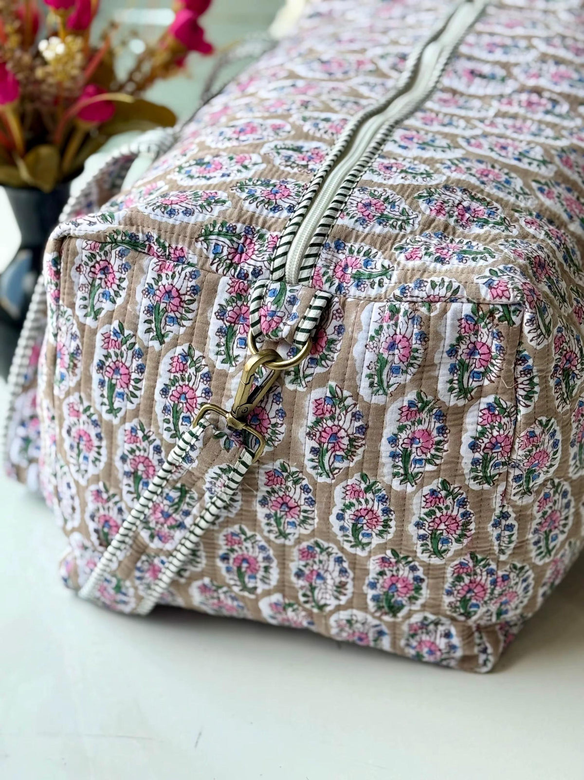 Personalized Floral Quilted Duffle Bag