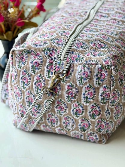 Floral Quilted Duffle Bag | Personalized Monogram Weekender Tote, Travel Carry On