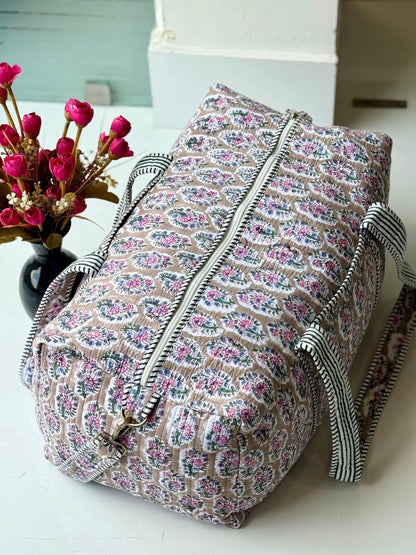 Floral Quilted Duffle Bag | Personalized Monogram Weekender Tote, Travel Carry On