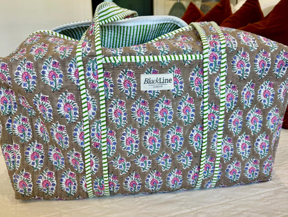 Floral Quilted Duffle Bag | Personalized Monogram Weekender Tote, Travel Carry On