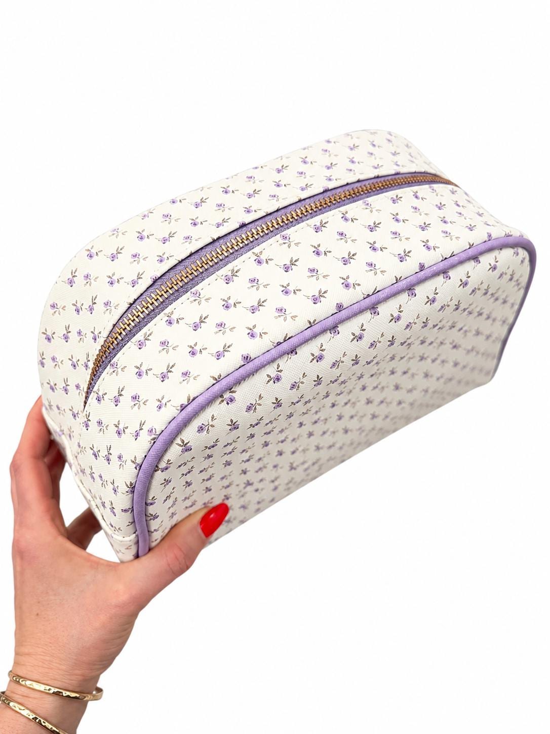 Personalized Pink Floral Makeup Bag | Custom Embroidered Cosmetic Pouch, Bridesmaid Gift