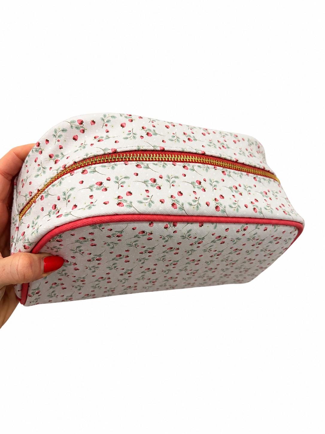 Personalized Pink Floral Makeup Bag | Custom Embroidered Cosmetic Pouch, Bridesmaid Gift