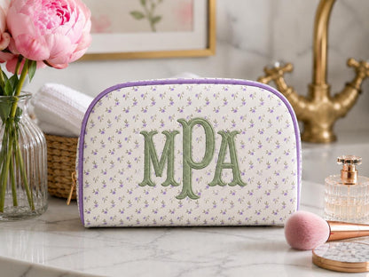 Personalized Pink Floral Makeup Bag | Custom Embroidered Cosmetic Pouch, Bridesmaid Gift