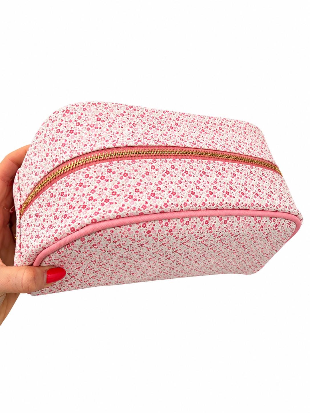 Personalized Pink Floral Makeup Bag | Custom Embroidered Cosmetic Pouch, Bridesmaid Gift
