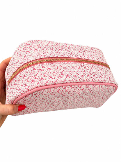 Personalized Pink Floral Makeup Bag | Custom Embroidered Cosmetic Pouch, Bridesmaid Gift