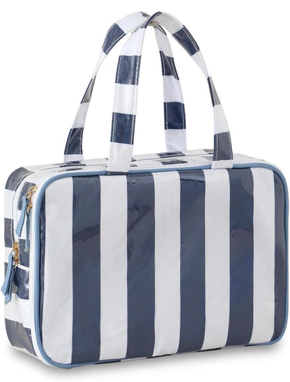 Personalized Pink Stripe Cosmetic Bag | Monogram Travel Makeup Organizer