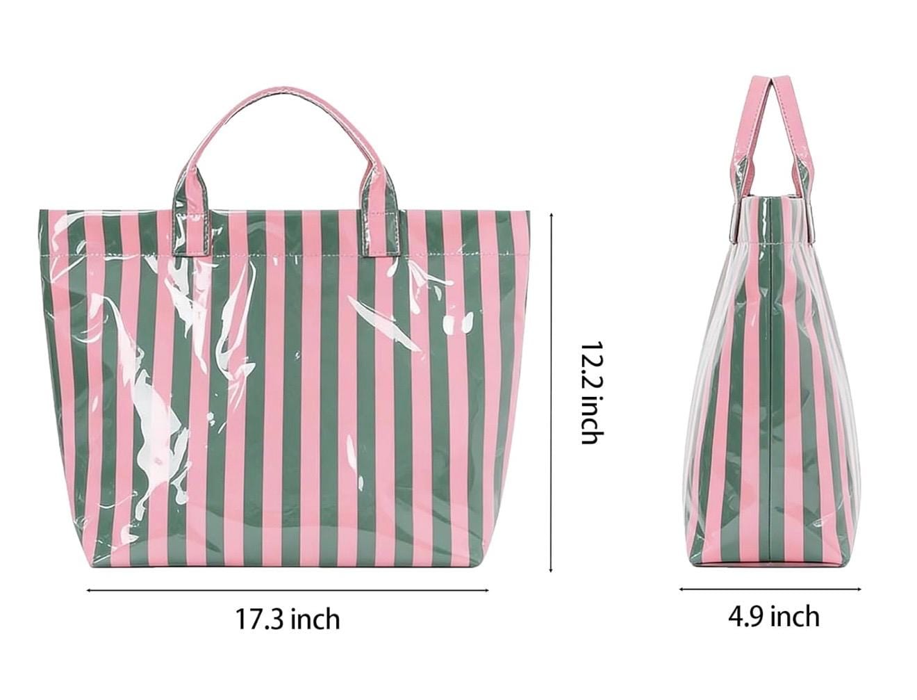 Personalized Striped Tote Bag | Custom Monogram Beach Bag, Water-Resistant Vinyl, Summer Vacation Carry-On