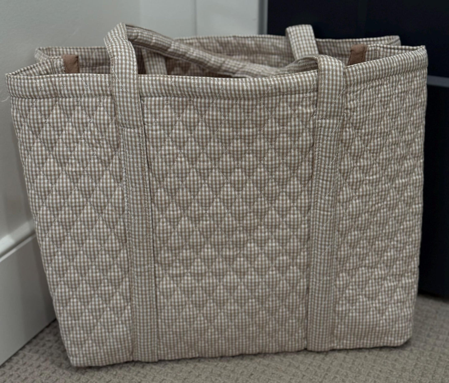 Personalized Quilted Cotton Tote Bag | Monogrammed Gingham Everyday Carryall