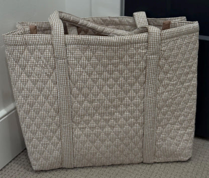 Personalized Quilted Cotton Tote Bag | Monogrammed Gingham Everyday Carryall