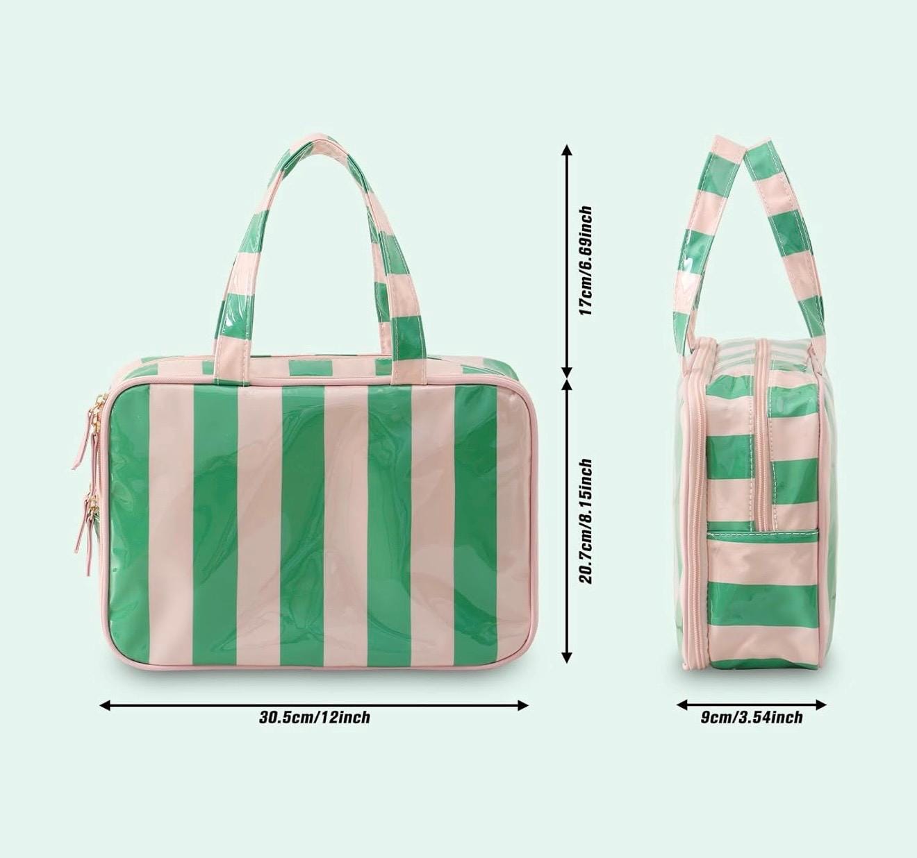 Personalized Pink Stripe Cosmetic Bag | Monogram Travel Makeup Organizer