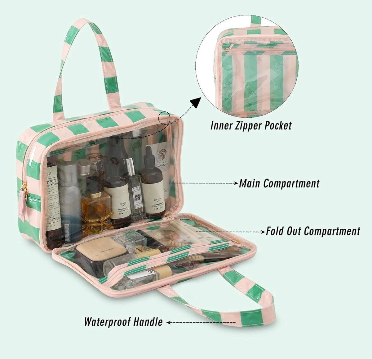 Personalized Striped Vinyl Cosmetic Bag & Travel Organizer