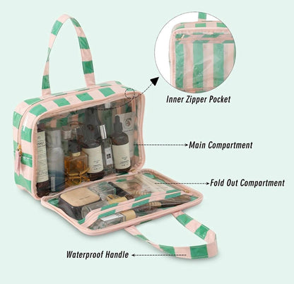 Personalized Pink Stripe Cosmetic Bag | Monogram Travel Makeup Organizer