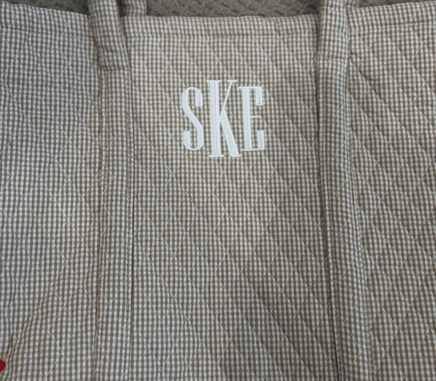 Personalized Quilted Cotton Tote Bag | Monogrammed Gingham Everyday Carryall