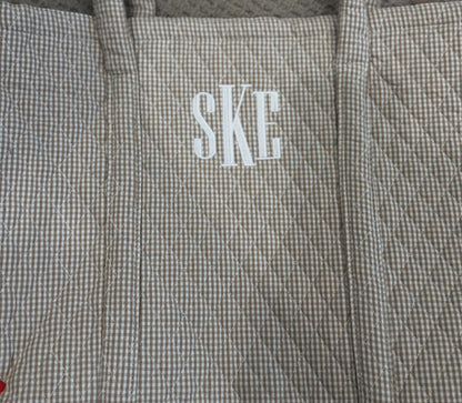 Personalized Quilted Cotton Tote Bag | Monogrammed Gingham Everyday Carryall