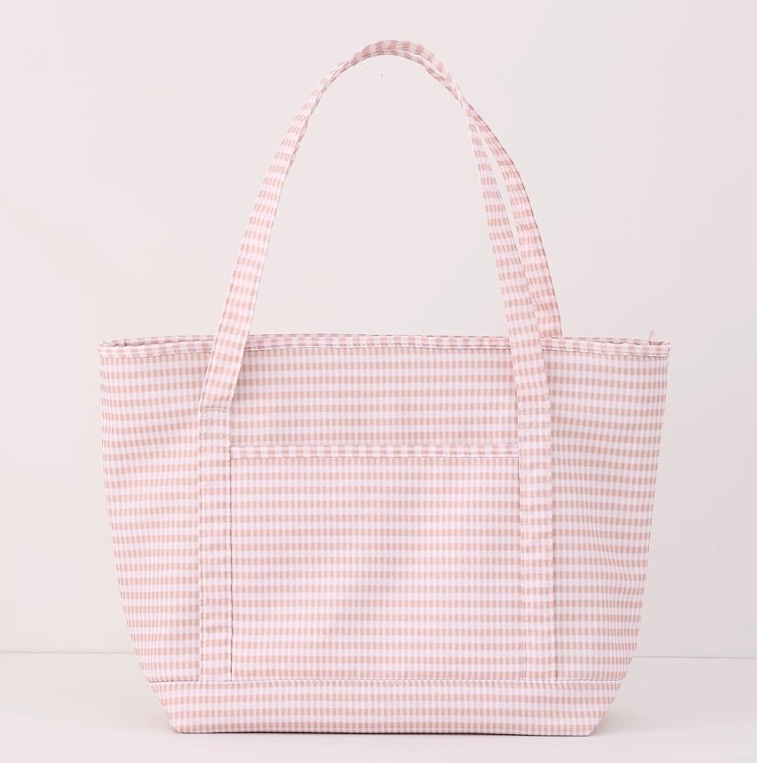 Personalized Gingham Tote Bag and Pouch Set, Embroidered Monogram Bag, Bridesmaid Gift