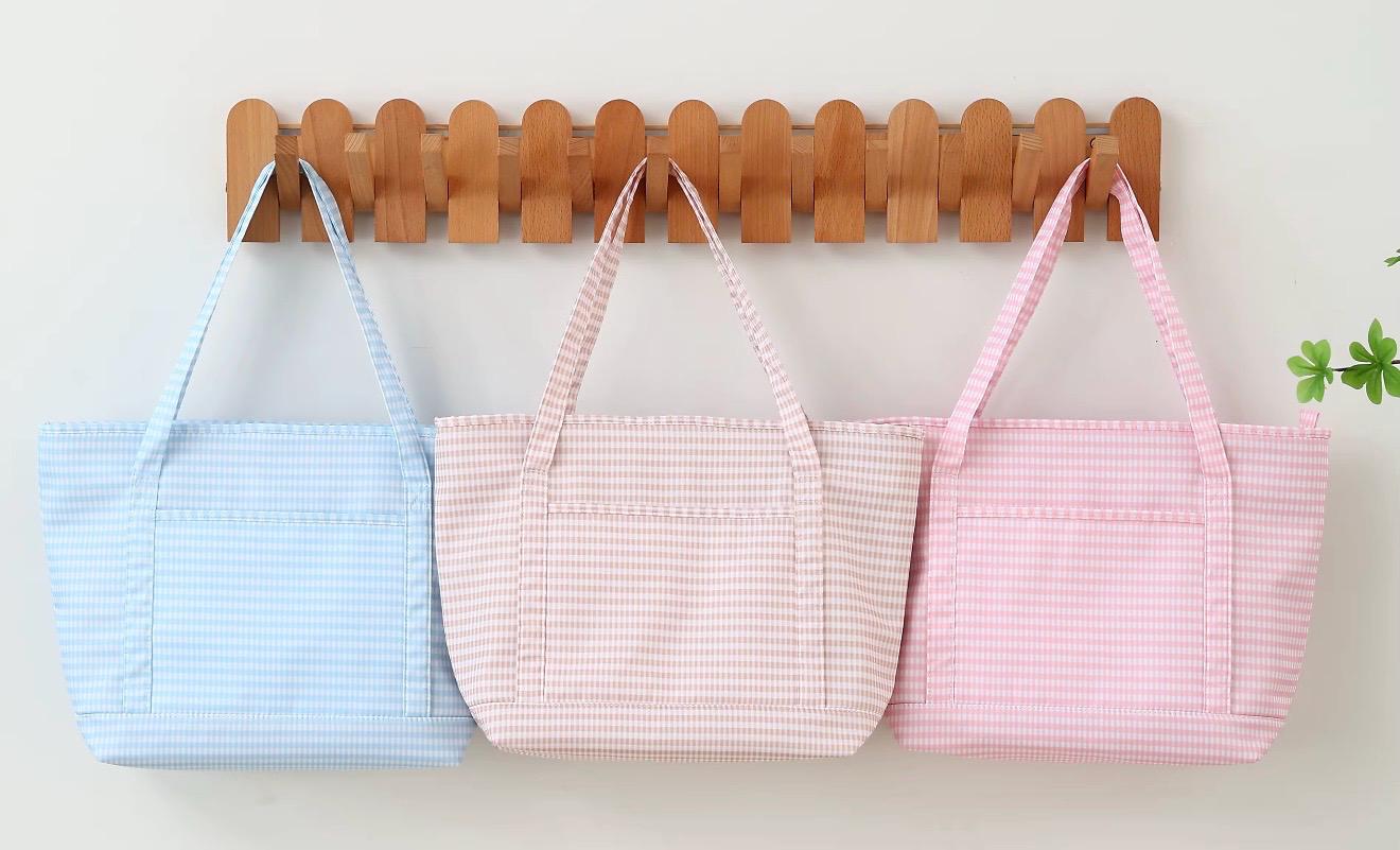 Personalized Gingham Tote Bag and Pouch Set, Embroidered Monogram Bag, Bridesmaid Gift