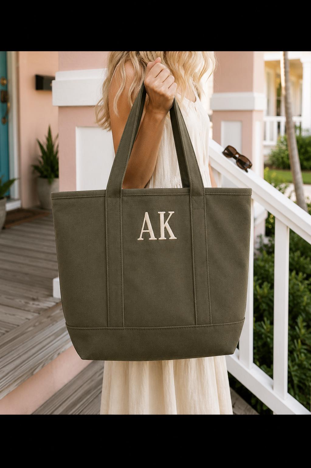 Personalized Canvas Tote Bag | Monogrammed Everyday Carryall | Leopard Strap Detail