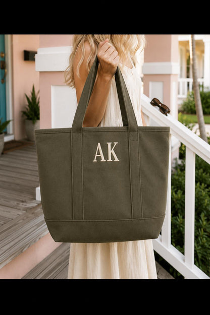 Personalized Canvas Tote Bag | Monogrammed Everyday Carryall | Leopard Strap Detail