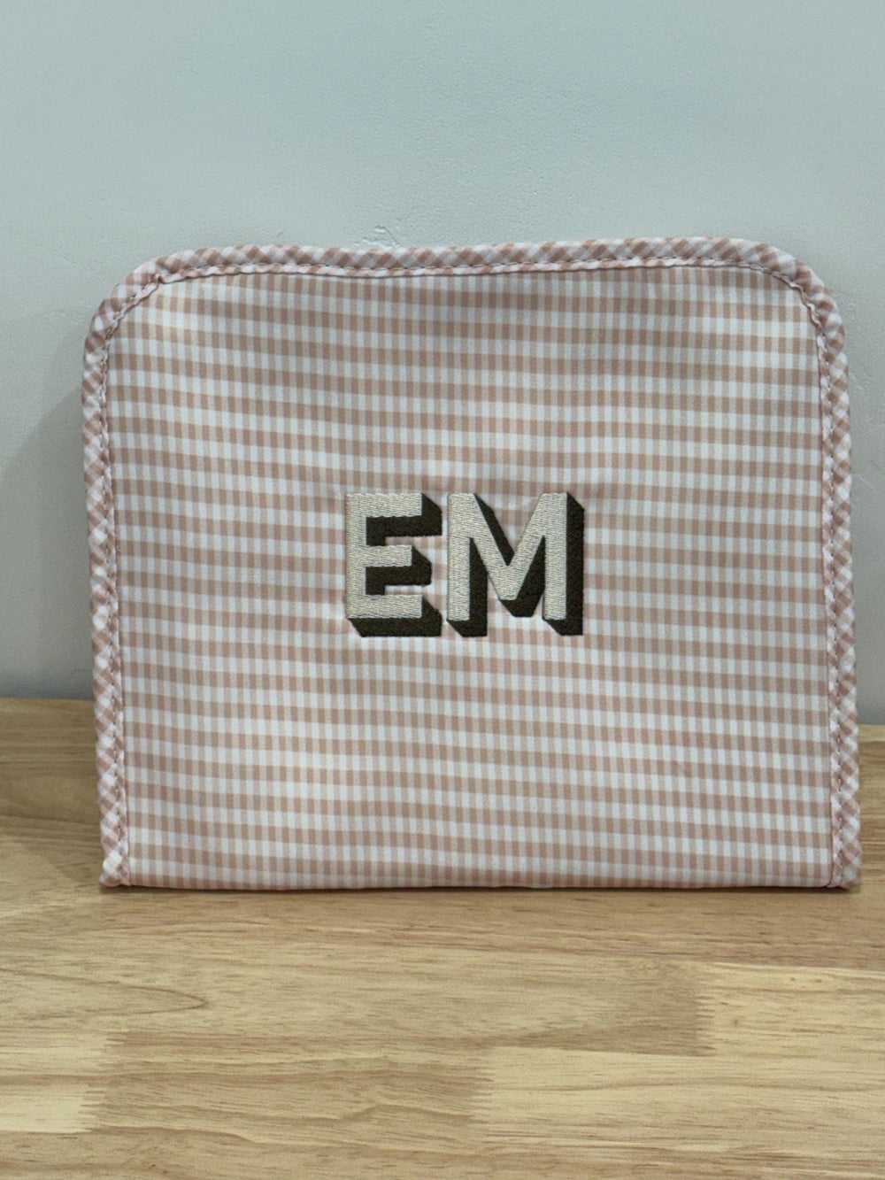 Personalized Gingham Tote Bag and Pouch Set, Embroidered Monogram Bag, Bridesmaid Gift