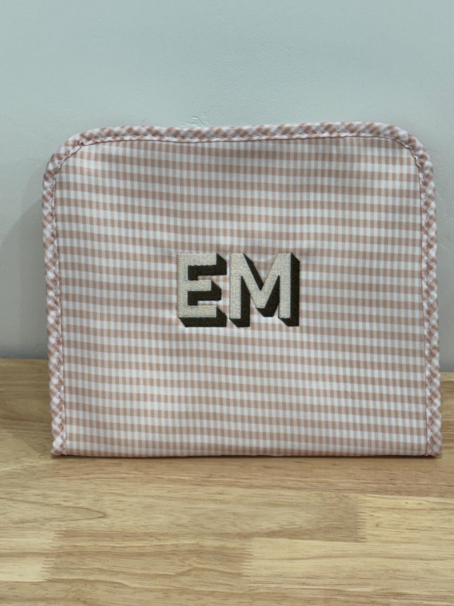 Personalized Gingham Tote Bag and Pouch Set, Embroidered Monogram Bag, Bridesmaid Gift