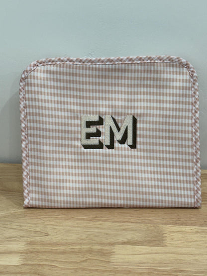 Personalized Gingham Tote Bag and Pouch Set, Embroidered Monogram Bag, Bridesmaid Gift