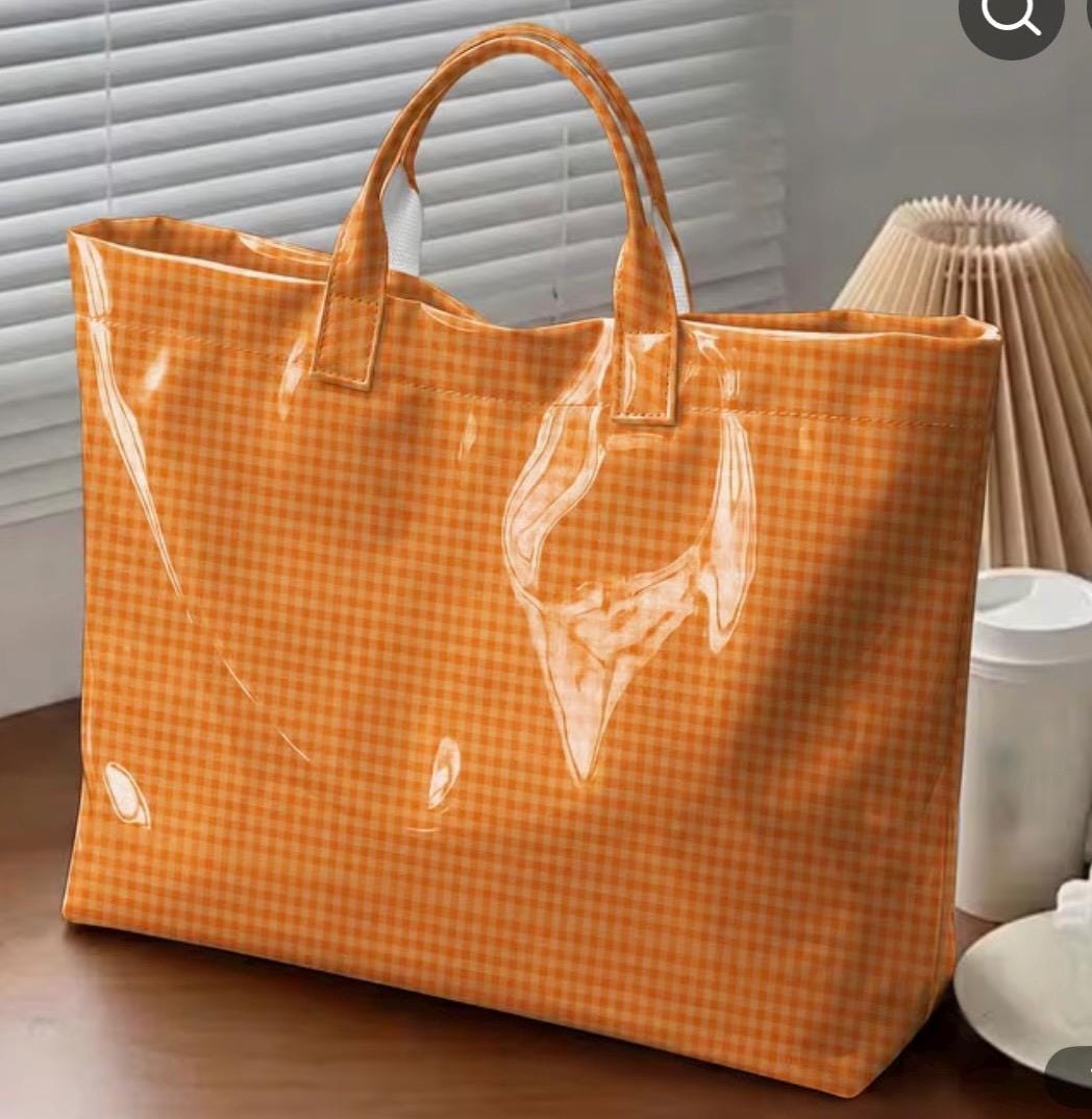 Personalized Striped Tote Bag | Custom Monogram Beach Bag, Water-Resistant Vinyl, Summer Vacation Carry-On