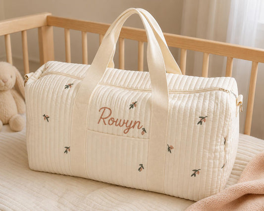 Personalized Quilted Duffle Bag Set | Custom Embroidered Weekender, Pouch, Tote