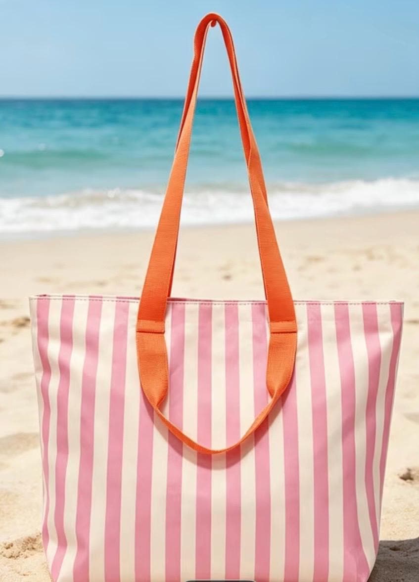 Personalized Pastel Stripe Tote Bag | Monogram Beach Bag, Wipeable Canvas