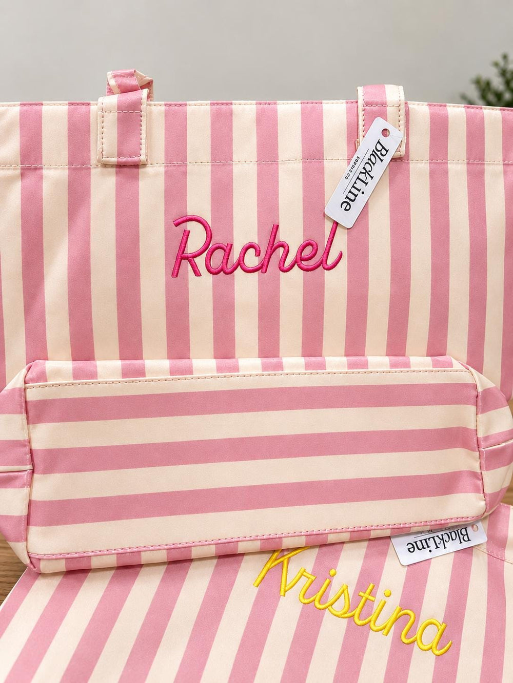 Personalized Pastel Stripe Tote Bag | Monogram Beach Bag, Wipeable Canvas
