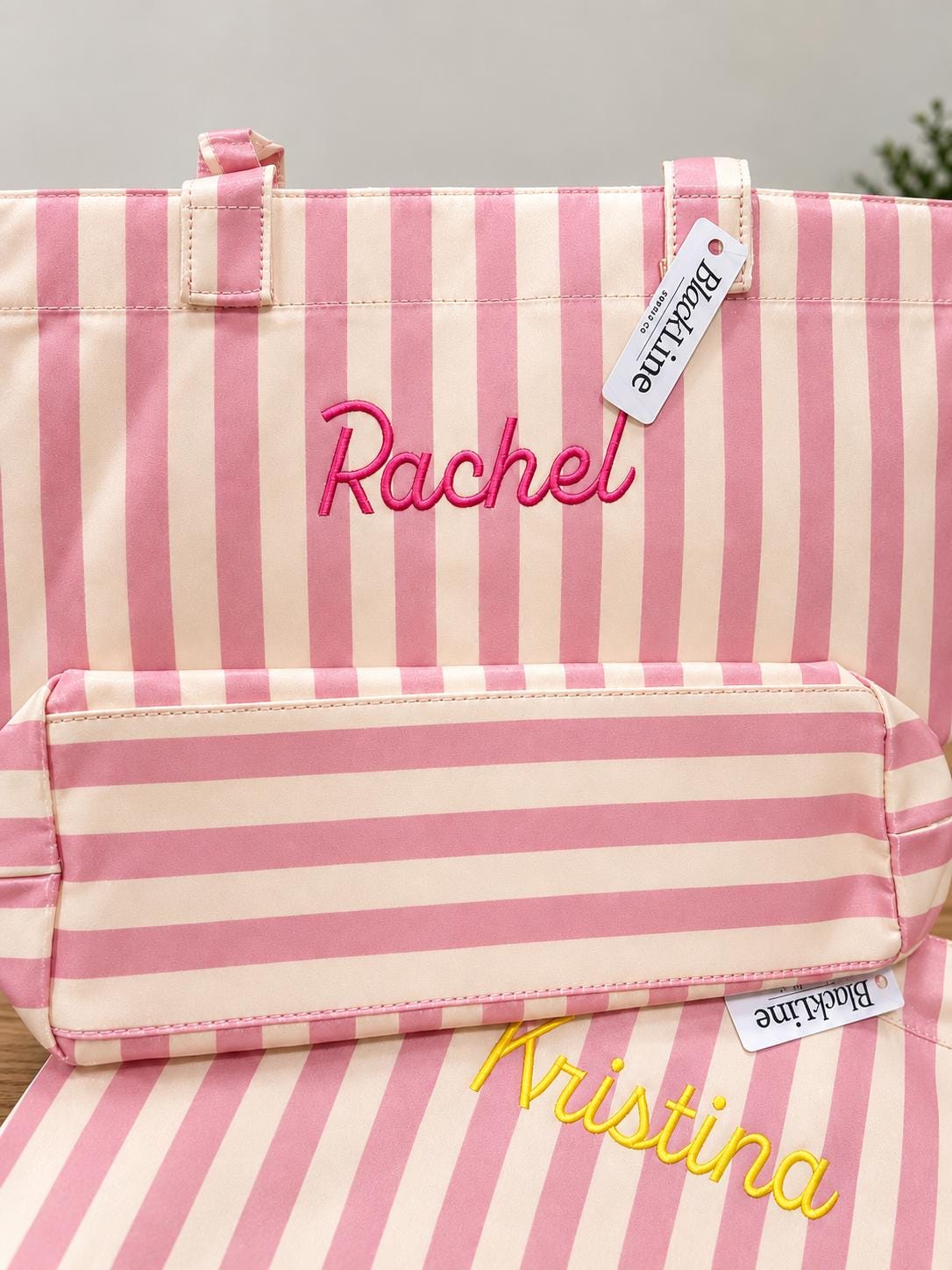 Personalized Pastel Stripe Tote Bag | Monogram Beach Bag, Wipeable Canvas