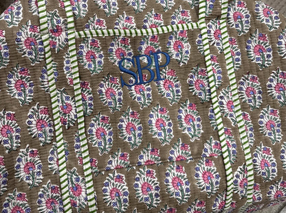Floral Quilted Duffle Bag | Personalized Monogram Weekender Tote, Travel Carry On