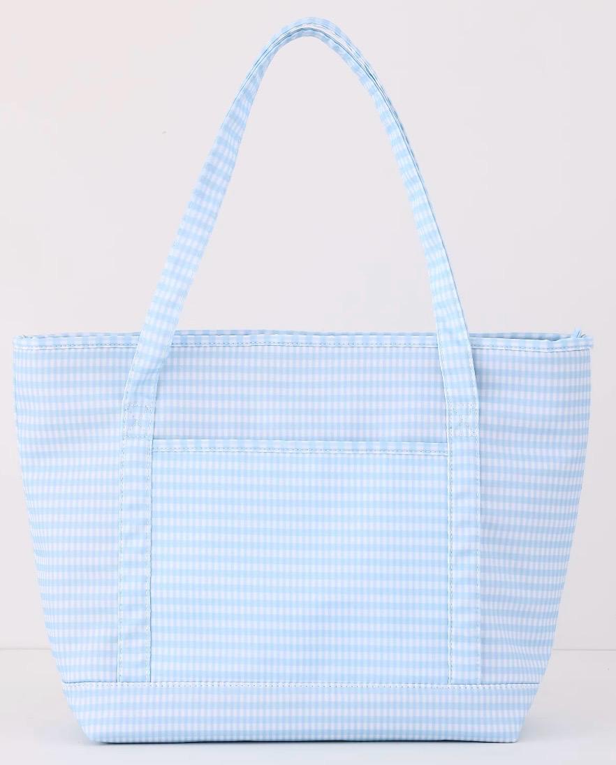 Personalized Gingham Tote Bag and Pouch Set, Embroidered Monogram Bag, Bridesmaid Gift