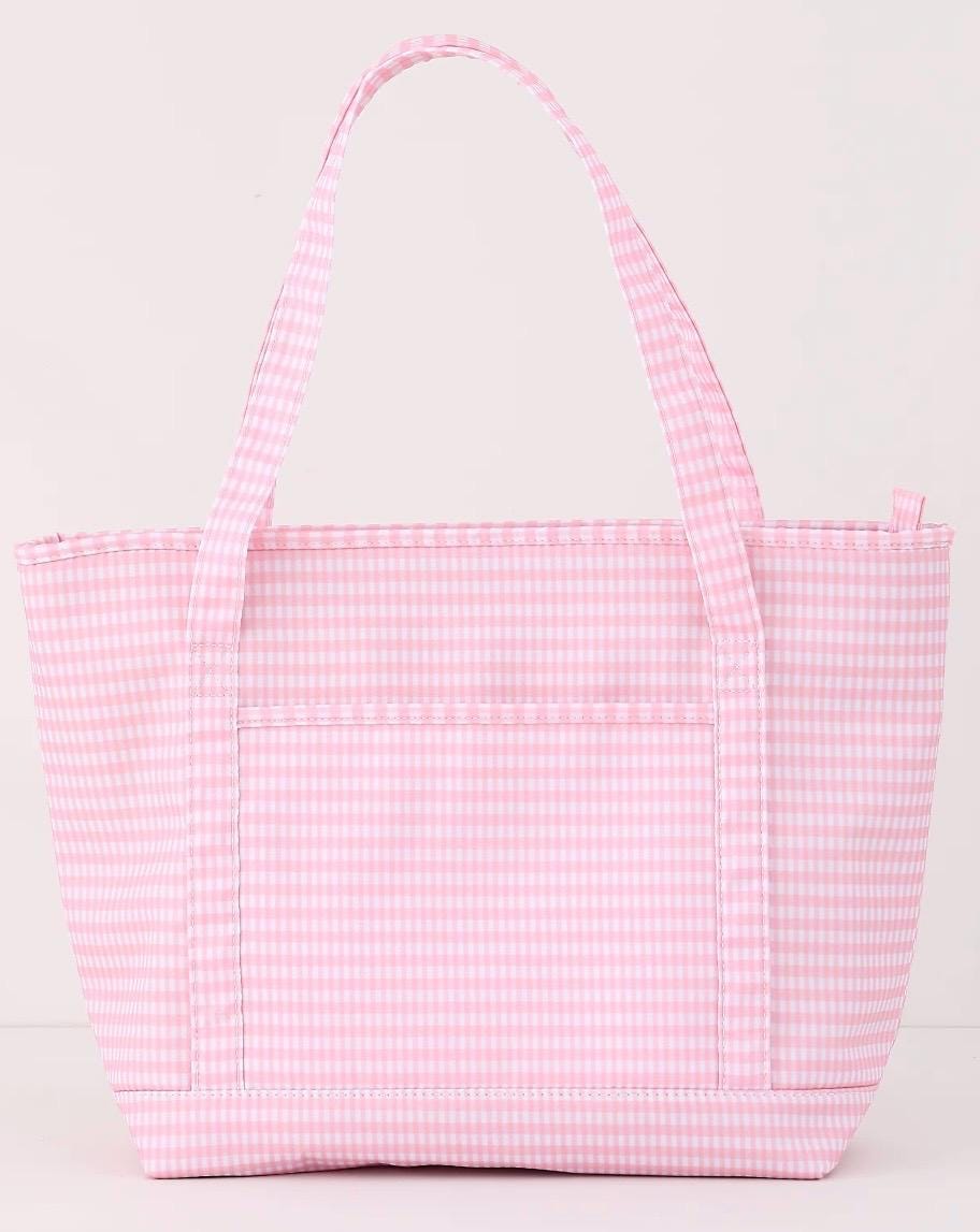 Personalized Gingham Tote Bag and Pouch Set, Embroidered Monogram Bag, Bridesmaid Gift