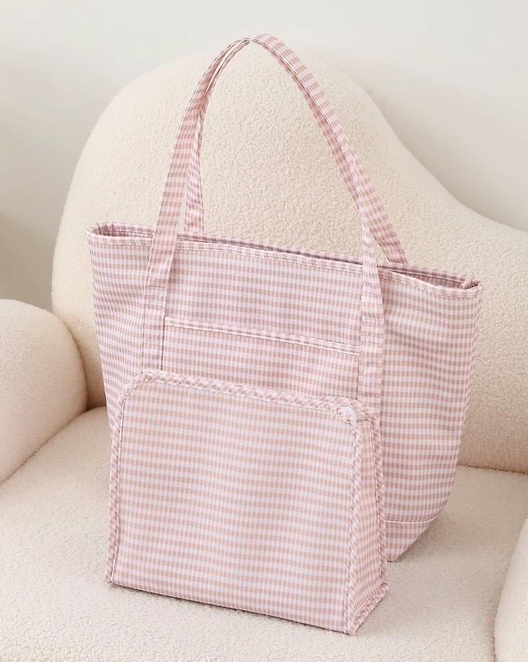 Personalized Gingham Tote Bag and Pouch Set, Embroidered Monogram Bag, Bridesmaid Gift