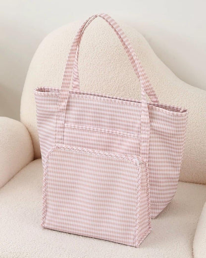 Personalized Gingham Tote Bag and Pouch Set, Embroidered Monogram Bag, Bridesmaid Gift